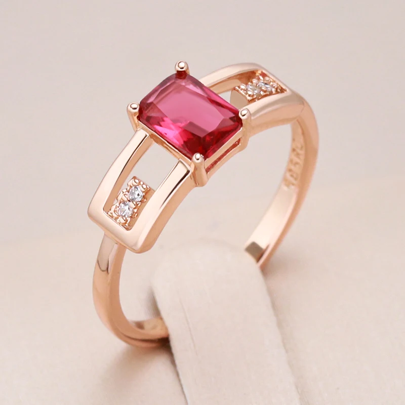 Kinel Fashion 585 Rose Gold Color Wedding Bride Ring For Women Square Red Natural Zircon Accessories Vintage Daily Fine Jewelry