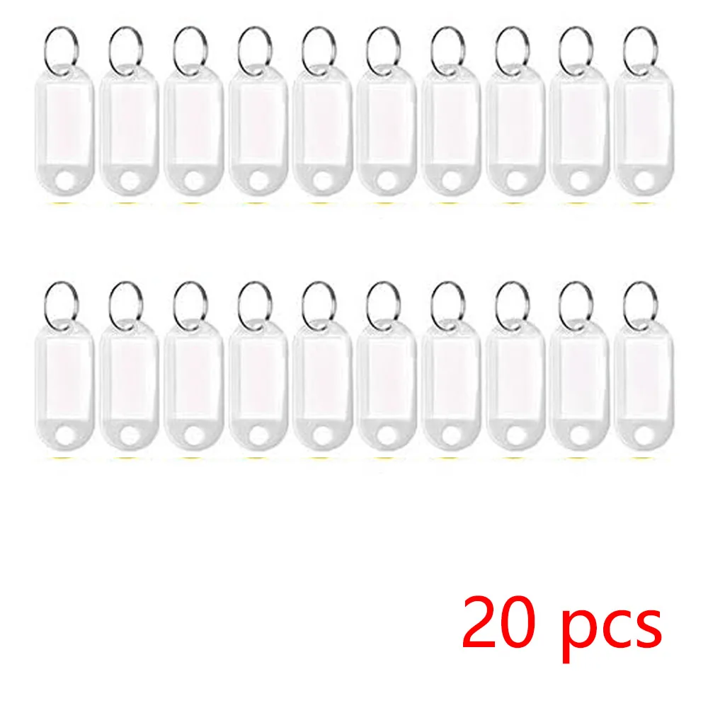 20/100 Stück Schlüsselanhänger, beschriftbarer Kunststoff-DIY-Namensring für Gepäck, Papieretiketten, Schlüsselanhänger, Koffer, Haustiermarkierungen, Zubehör, mehrfarbig