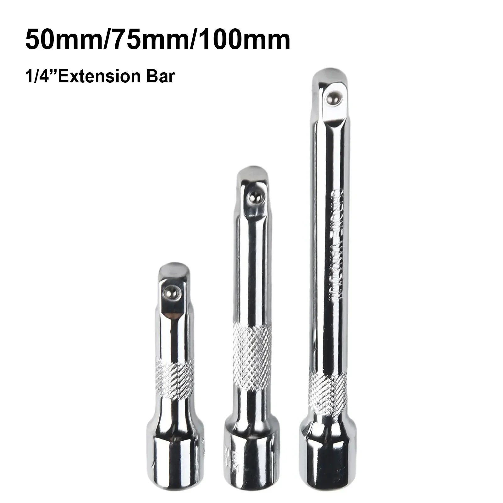 3Pcs 1/4 Inch Chromed Steel Extension Bar Ratchet Socket Wrench Adapter 50/75/100MM Extension Sleeve Wrench Extender Bar