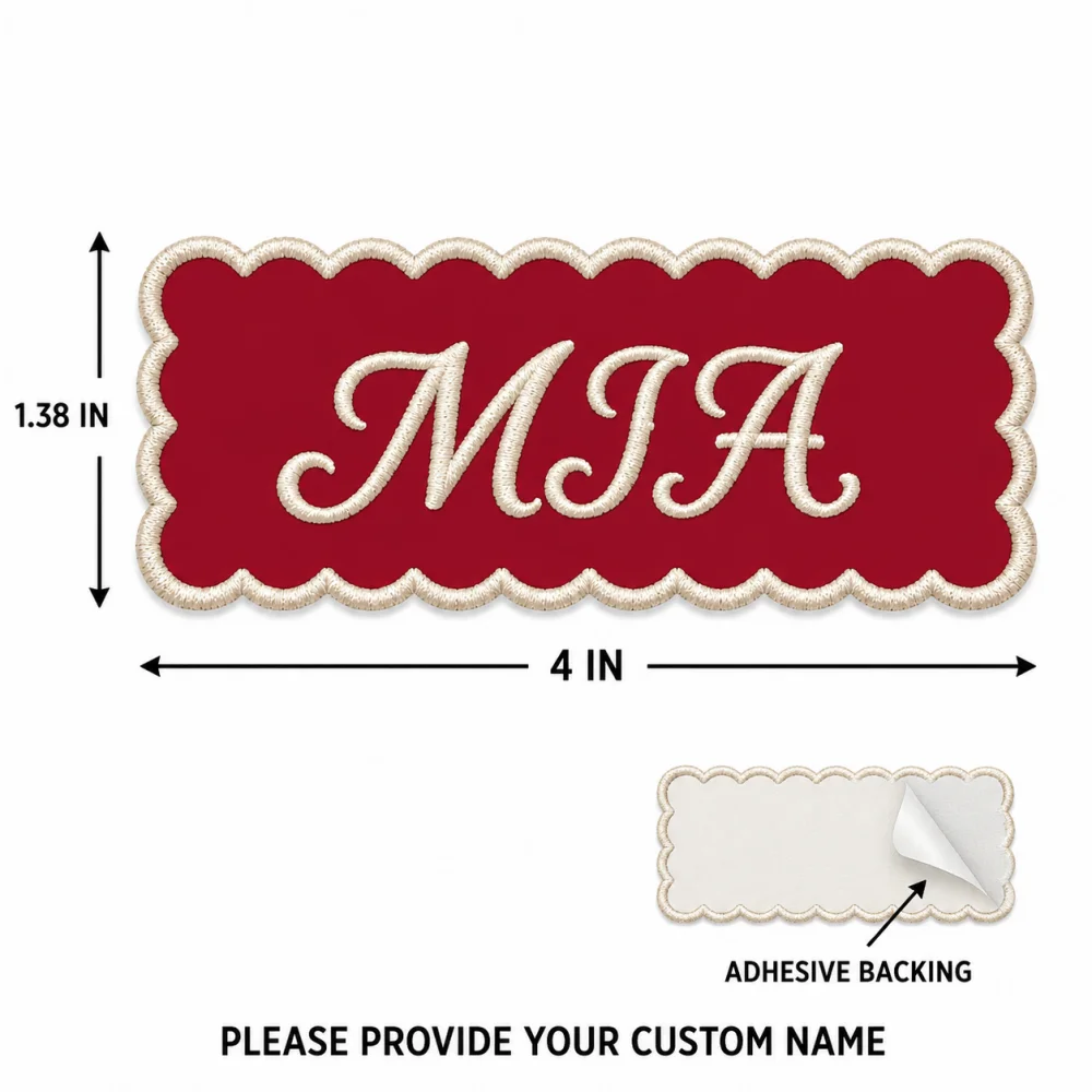 Self‑Adhesive Custom Embroidered Name Patch Wavy Border Personalized Name Badge Tote Bag Travel Duffel Jacket Organizer Pouch - view 6