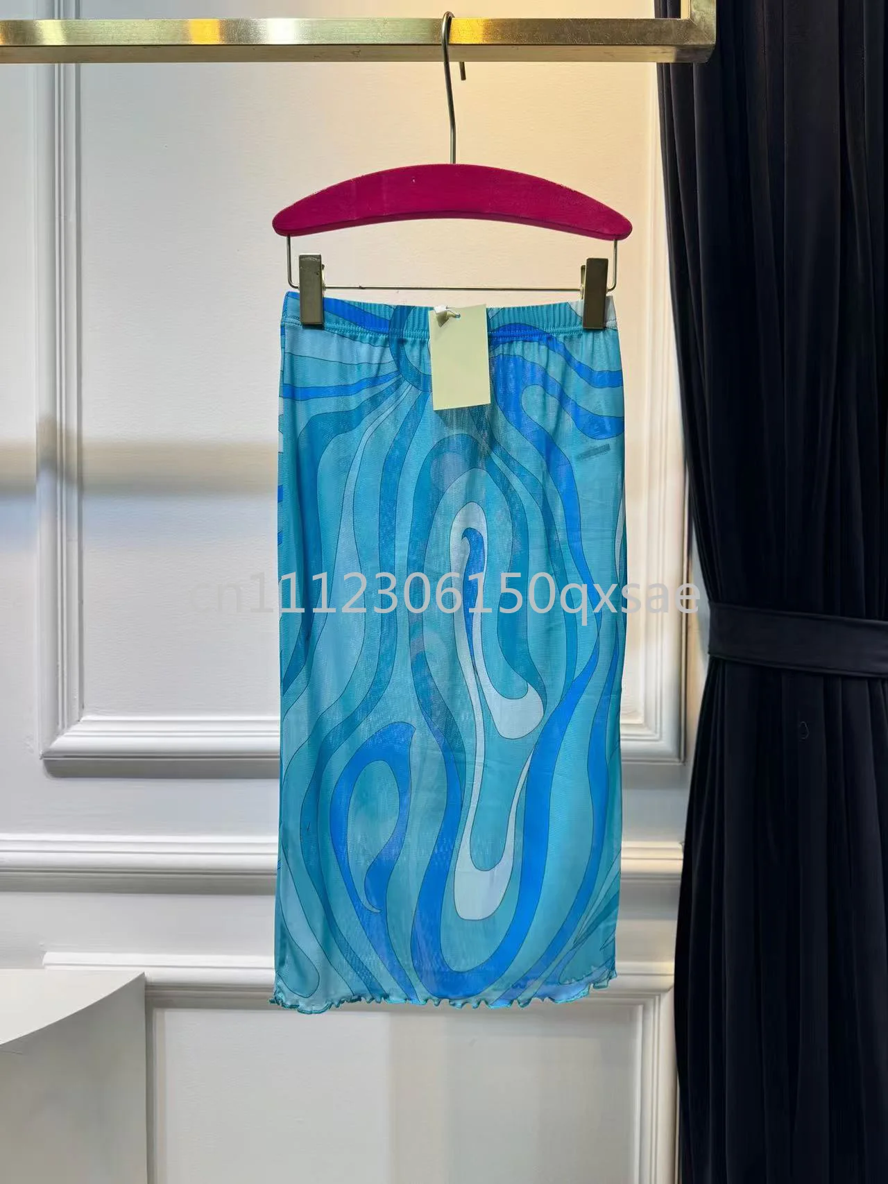 

Luxury Design Women's Blue Mesh Skirts with Designer Signature Letter Logo Classic Brand Women's Mesh Cover-Ups Beach Veils