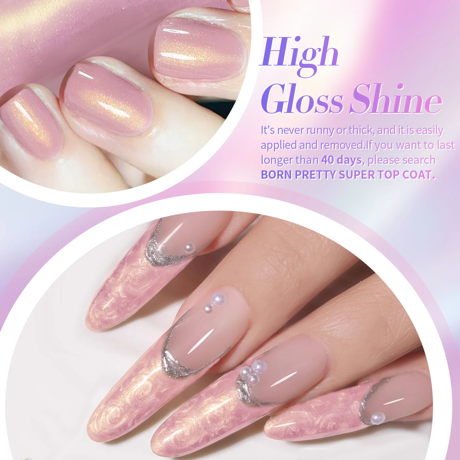 BORN PRETTY 6-teiliges Auroras Thread Shell Gel Nagellack-Set 7ML Weiße Perlentextur Semi-Permanenter Soak-Off Nagelkunst-Gel-Lack – Detail 6