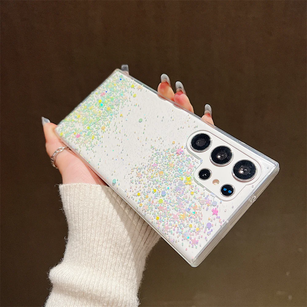 Glitter Colorful Star Case for Samsung Galaxy S24 Ultra S23 S22 Plus S21 S20 FE A34 A54 A14 A52 A73 A53 A33 Transparent Cover