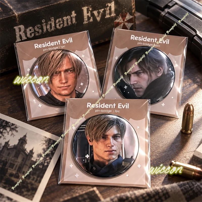 58mm Leon S Kennedy Resident Evil Tin Button Pins Round Pinback Badge Game Merch Cosplay Accessory Bag Decor Fan Collection