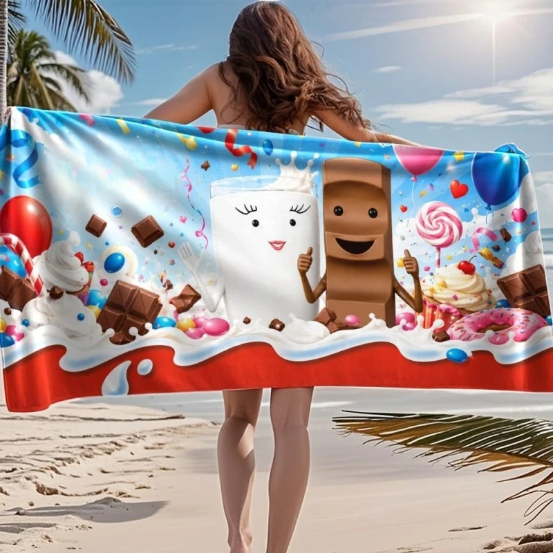 Newest Chocolate Candy Cartoon Print Microfiber Beach Towel Colorful Fun Summer Pool Bath Towel