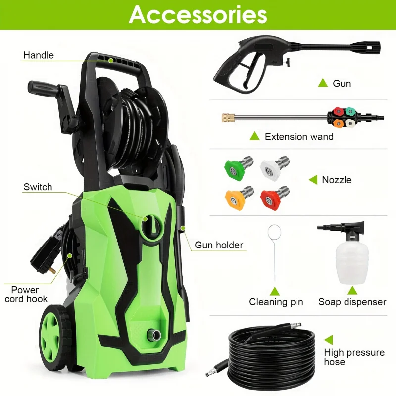 1700W Electric Power Washer 4500 Pressure Washer High Pressure Cleaner Machine With 4 Nozzles Foam Cannon