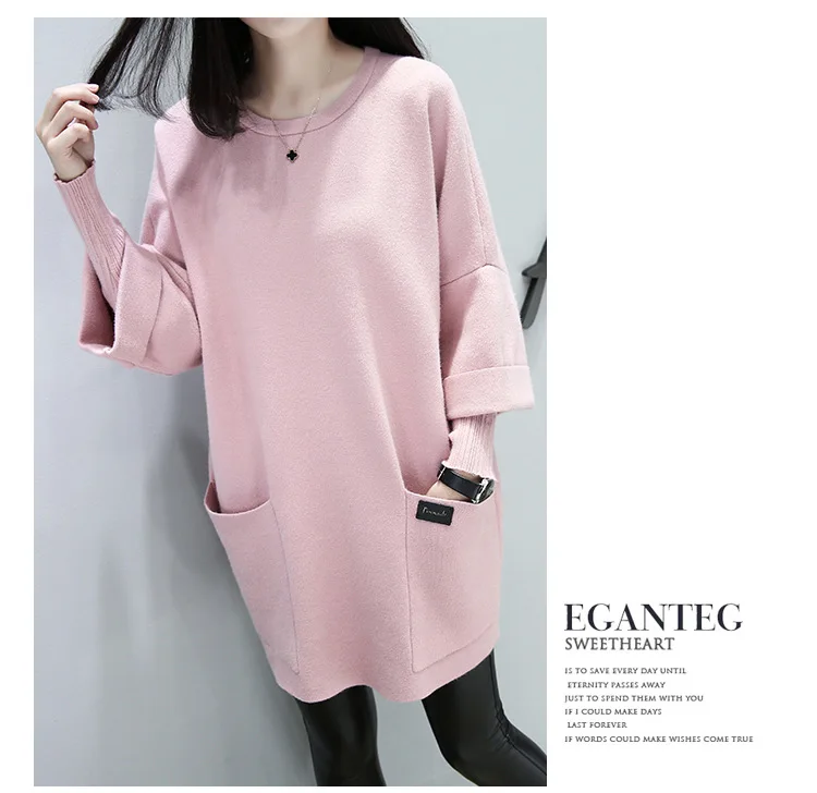 Frühling Herbst Damen Einfarbiger Übergrößen-Pullover Frauen Mädchen Loser Langer T-Shirt-Jacke Damen Lässiges Langes Oberteil Damen Basis-Shirt – Detail 16