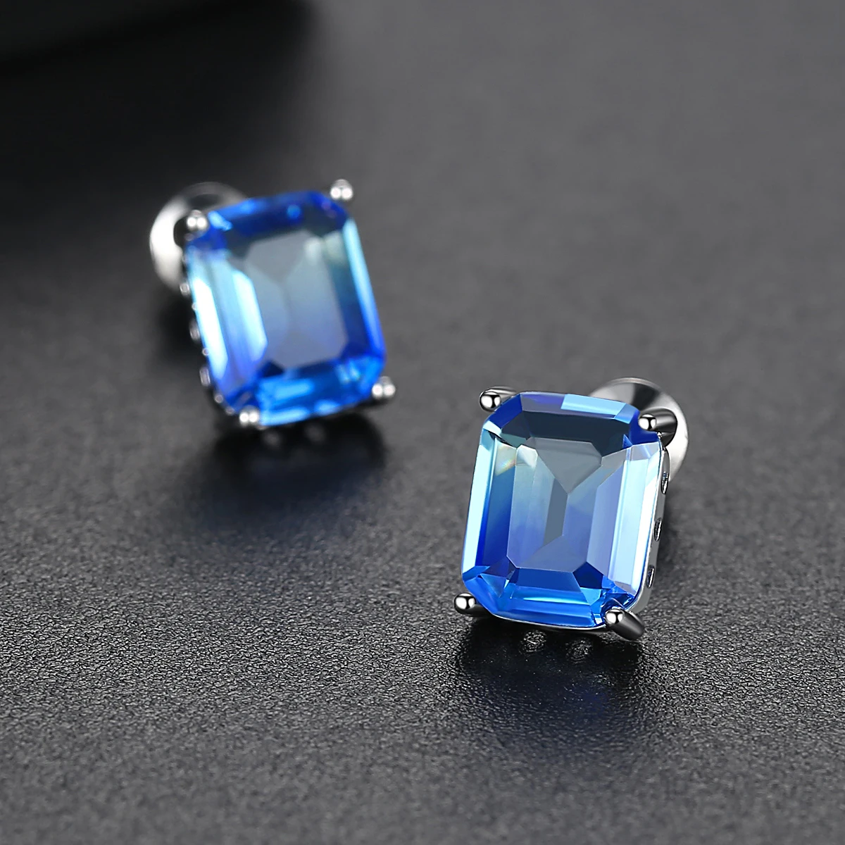 LUOTEEMI Square Blue Purple CZ Stud Earrings for Women Cute Wedding Engagement Fashion Jewelry Sweet Girls Christmas Gifts