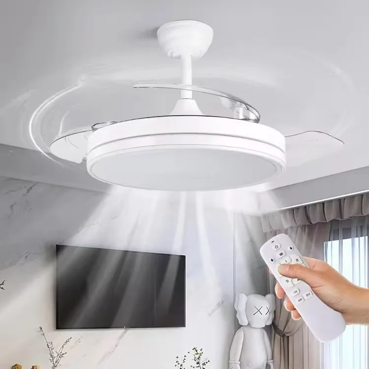 Modern Restaurant Mute Simple Invisible Iron Chandelier 220V LED Ceiling Fan Light For Home