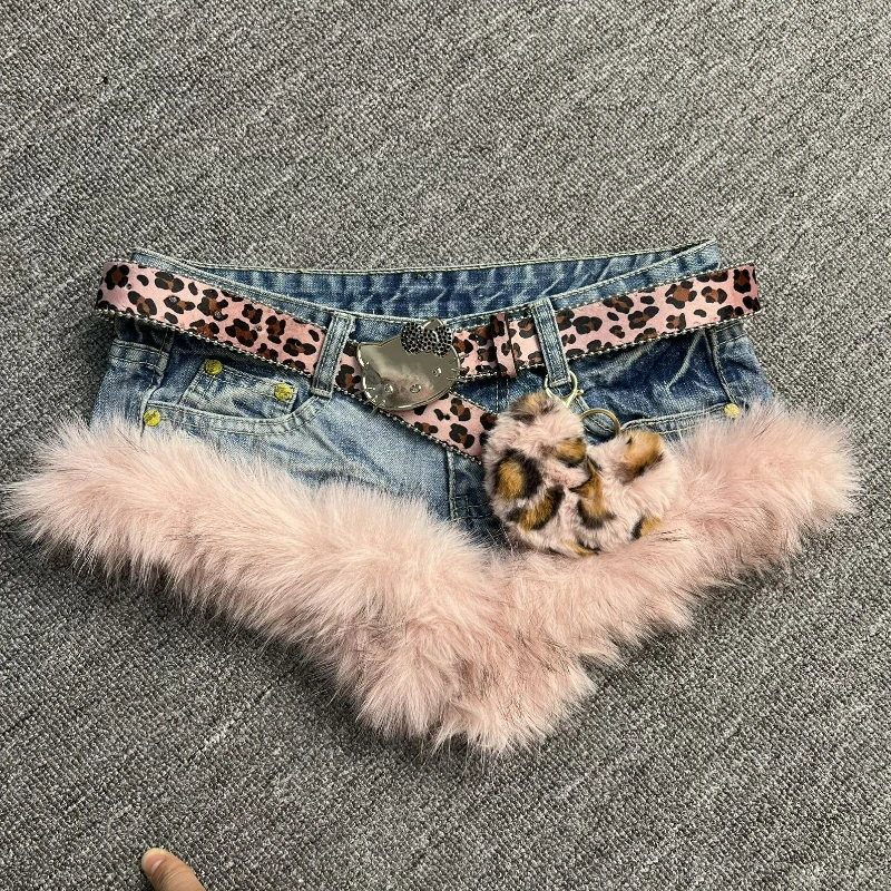 Japanese Gothic Style Denim Shorts Women Vintage Fashion Plush