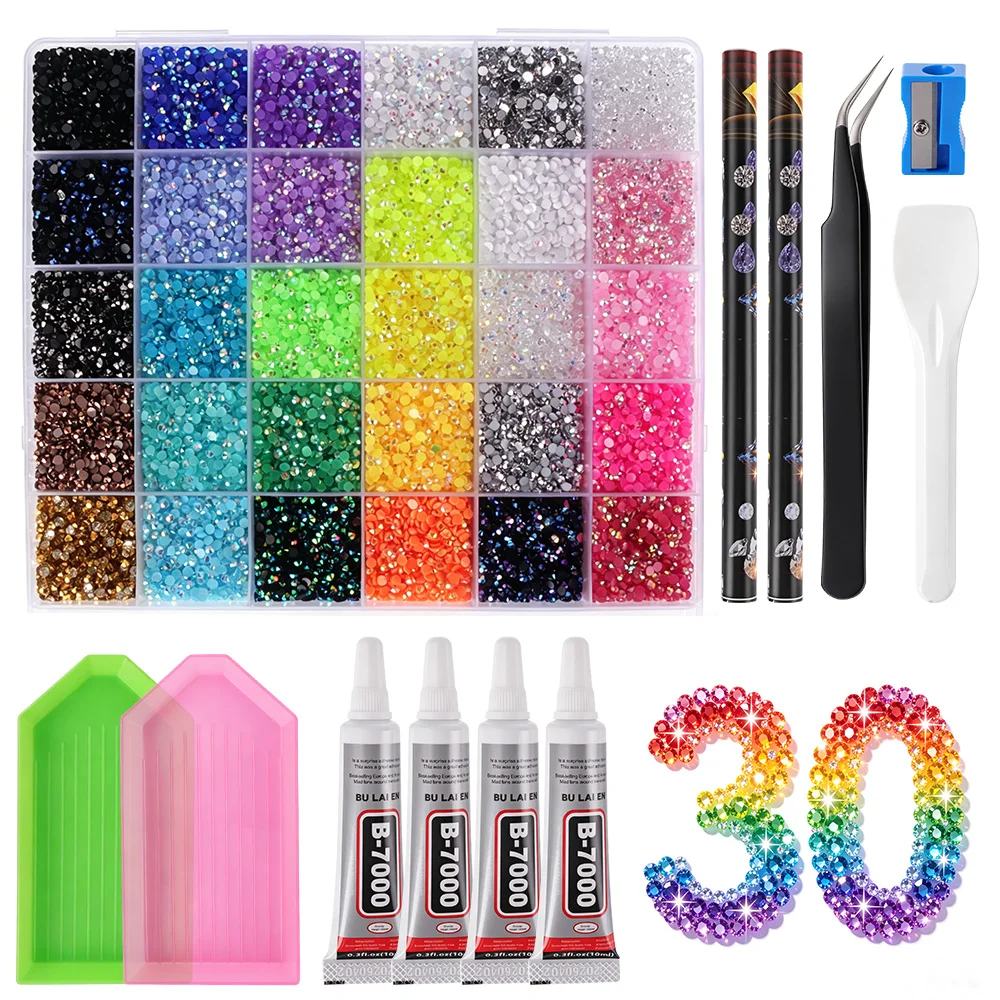 

30Grid 3mm Mixed Color Resin Drill AB Rhinestone Set Flash Nail Rhinestones Flat Back Gems Diamond Jewelry DIY Nails Parts