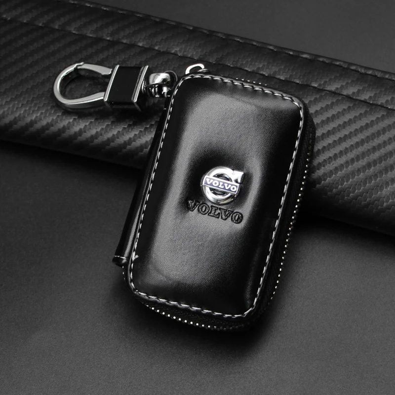 3D Metal+Leather Keychain Key Chain Ring Key Holder Auto Accessories For Volvo XC90 XC60 C30 T6 S60 C70 XC40 V40 XC70 V70 V60