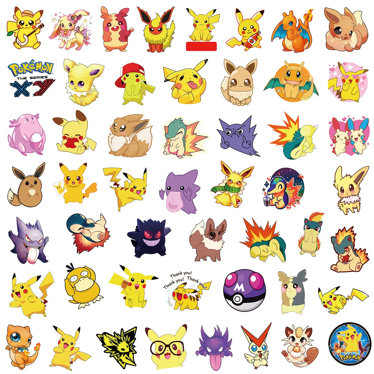 100Pcs Pokemons Kawaii Pikachu Stickers for Luggage Skateboard Phone Laptop Motorcycle Bicycle Guitar Sticker Kids Toys