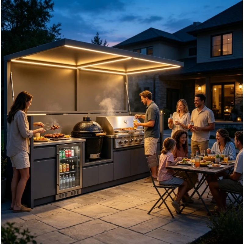 Outdoor Kitchen BBQ Shed Moisture-proof Modern Design Cabin 304 Stainless Steel Outdoor Kitchen BBQ Shed Suitable for Villas