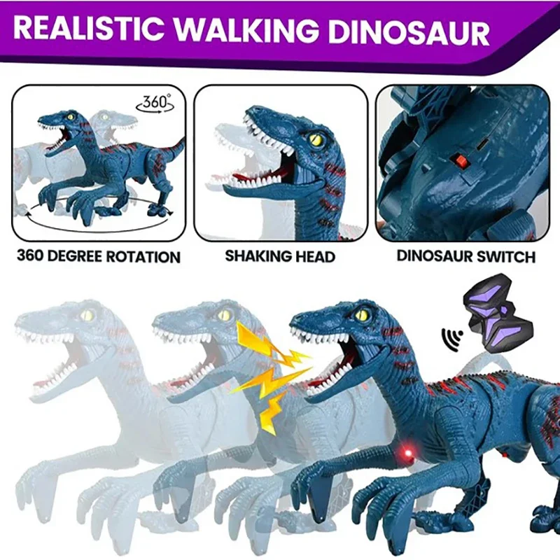 2.4Ghz RC dinozaur zdalnie sterowana imitacja welociraptor inteligentny zdalnie sterowany dinozaur zabawka z lampką LED ryczący prezent dla dziecka