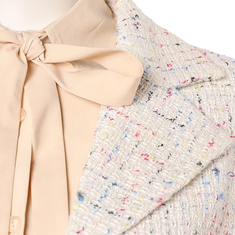 Im Han-rim Cosplay Costume Teach You a Lesson Women Tweed Blazer 2 Piece Outfit Lapel Pocket Short Jacket Bow Tie Collar Shirt view 3