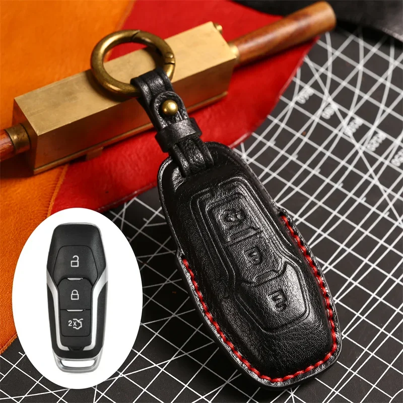 

1pc Car Remote Leather Key Case Cover Holder Shell For Ford Mondeo Mk4 MK3 MK5 Mustang F-150 Explorer Edge Fiesta Kuga