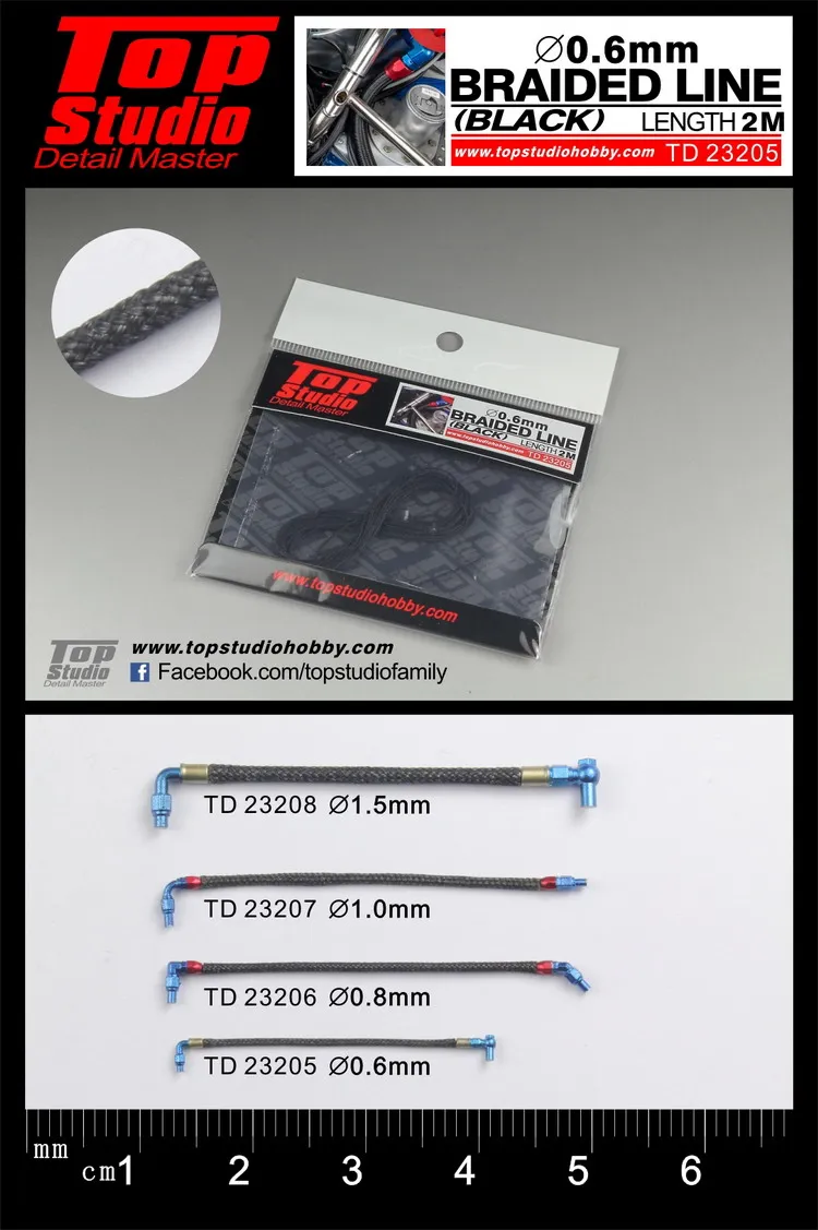 Top Studio 0.6-1.5mm Braided Wire Black 2 Meters Long TD23205-TD23208 Modify and Assemble Model Accessories