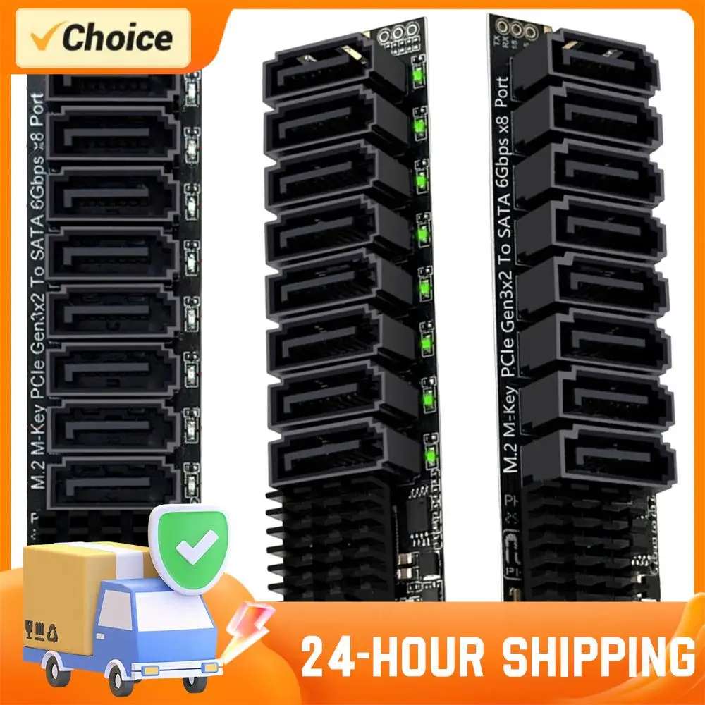 M.2 PCIE To SATA Expansion Card with Smart Indicator M.2 M KEY NVMe To SATA Convert Card YLB3118 6Gbps 8 Port for Desktop PC