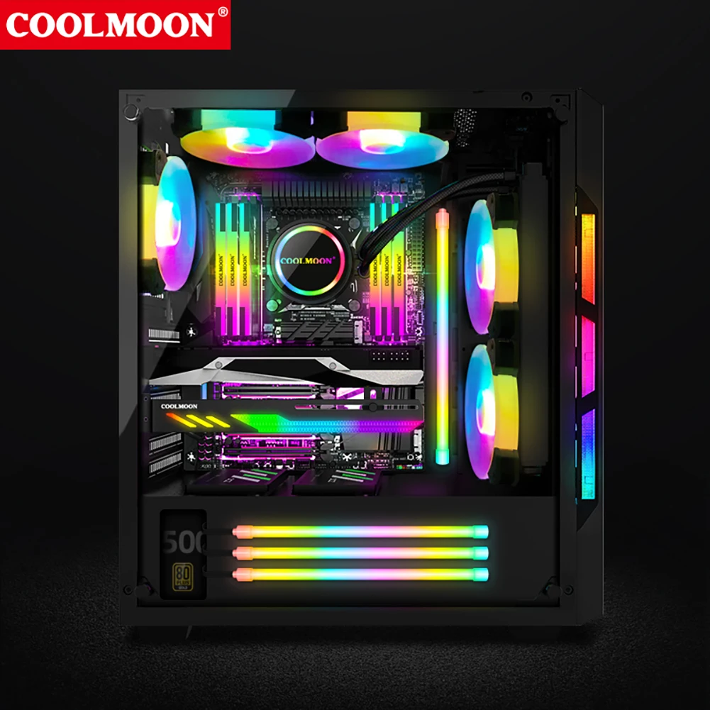 COOLMOON Y360 F300 30cm Silicone ARGB PC Case LED Light Bar 5V 3PIN 2+4PIN Desktop Lamp Strip Motherboard Decoration Accessory