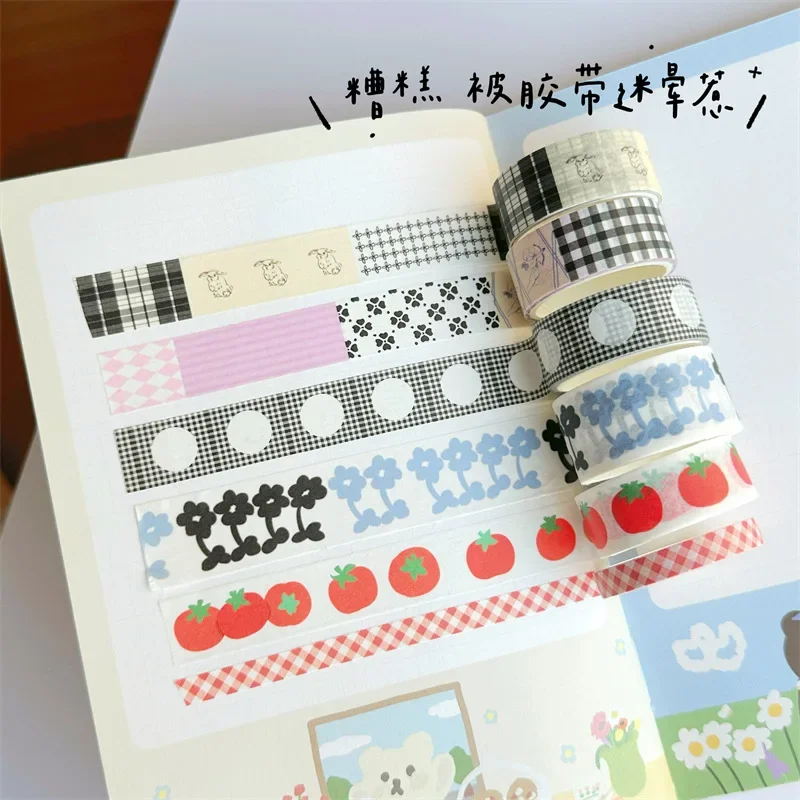 Korean Ins Flower Tomato Decorative Tape Handbook Scrapbook Diary Material Collage Stickers Cute School Stationery