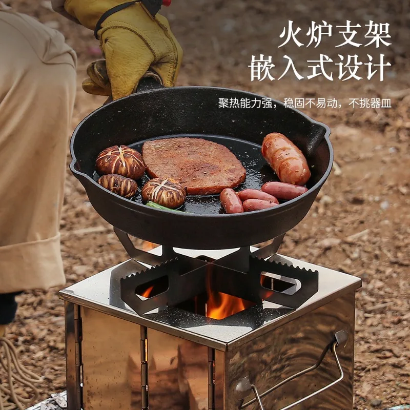 Outdoor Folding Wood Stove Mini Stainless Steel BBQ Grill Portable Charcoal Barbecue Stove for Camping Picnic Outdoor Cooking