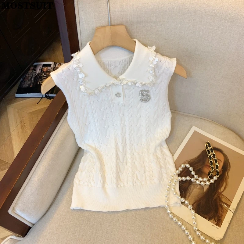 

Sequins Twist Knit Sweater Vests Women 2025 Summer Sleeveless Stylish Chic Sexy Fashion Vintage Ladies Knitwear Jumpers Vest