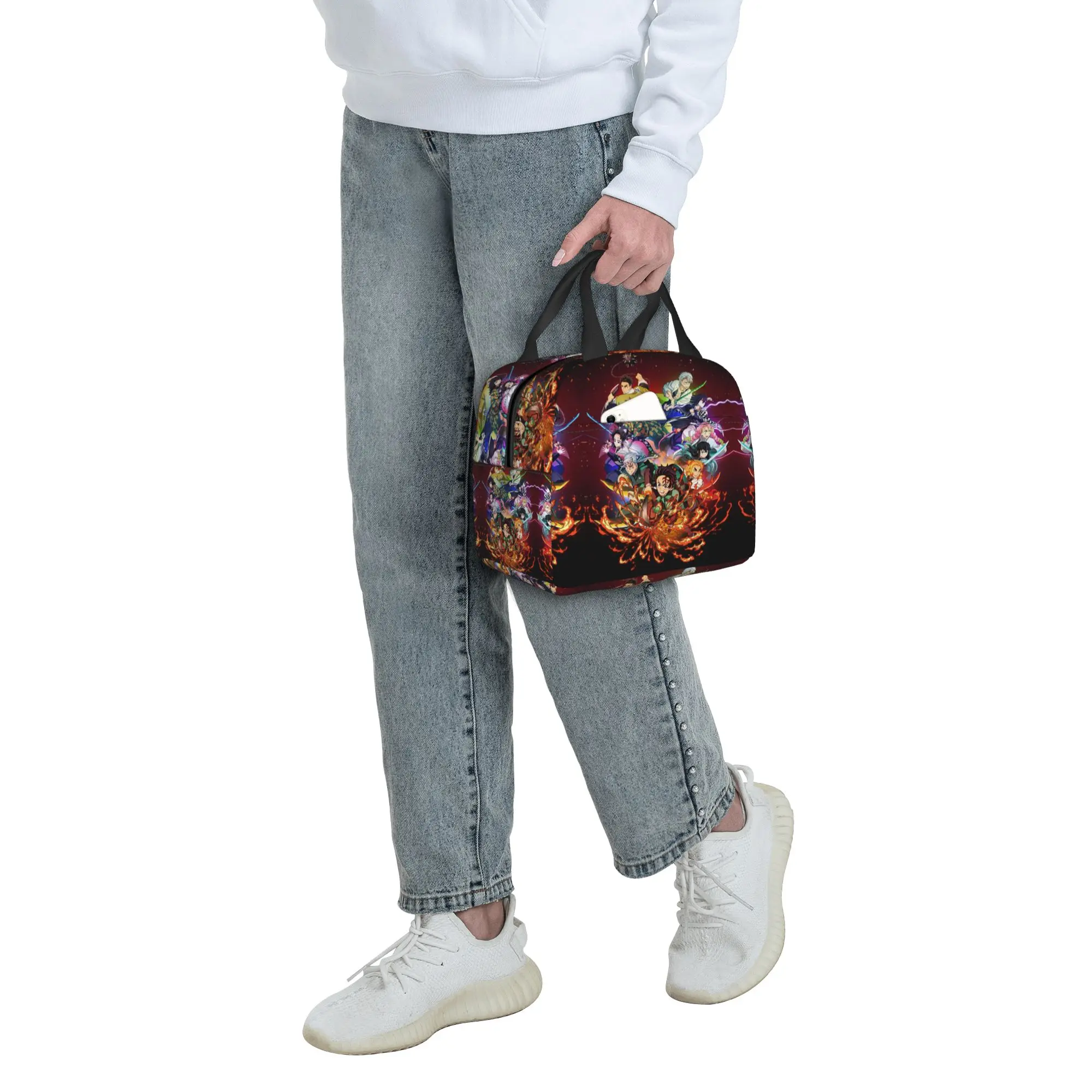 Custom Demon Slayers Portable Lunch Boxes Unisex Waterproof Manga Cooler Thermal Food Insulated Lunch Bag Office Work view 6