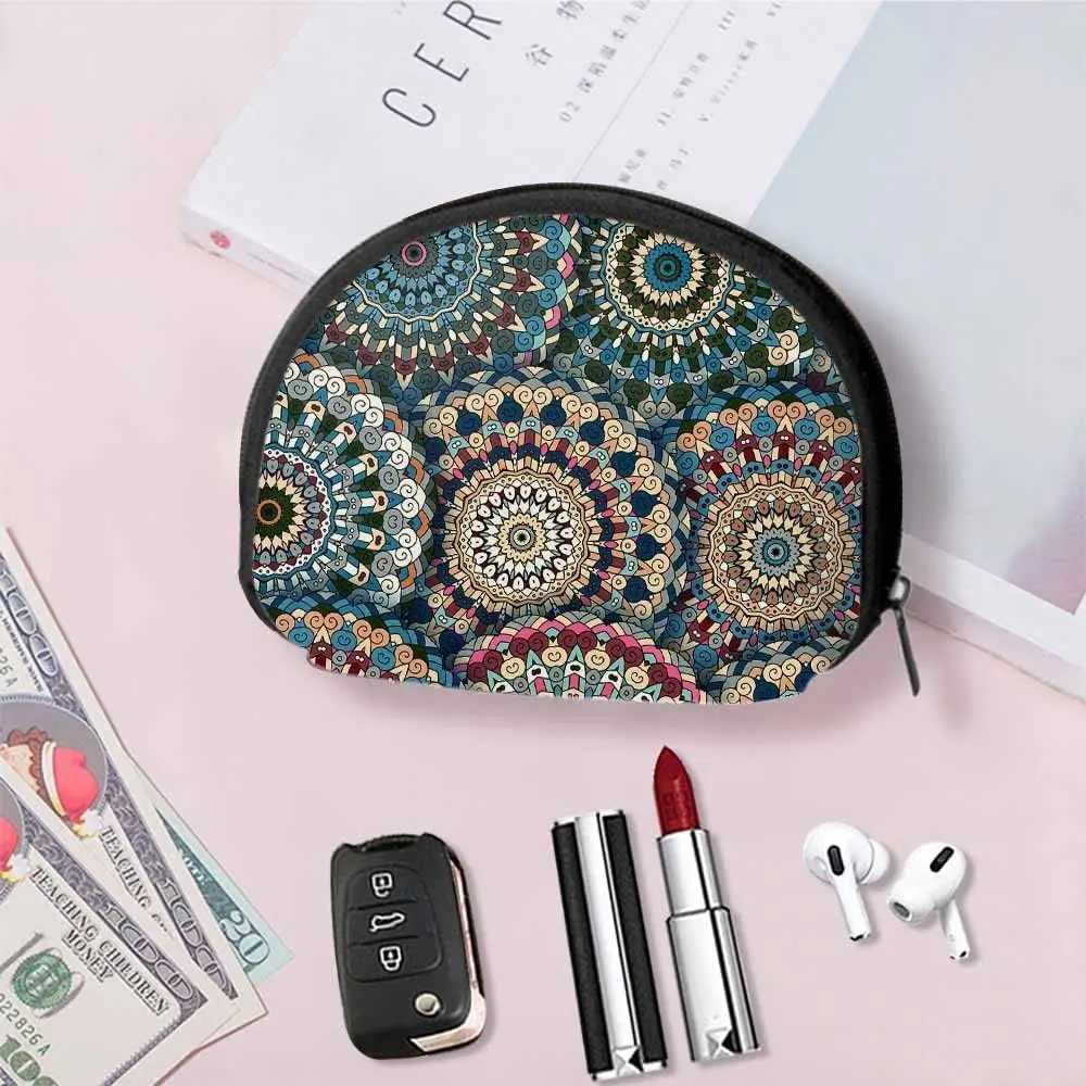 Small Coin Purse Boho Chic Flower Mandala Design Flourish Ornament Mini Wallet Coin Pouch Change Purse For Women Men Girls