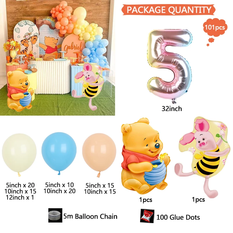 Winnie the Pooh & Tigger Disney Animation Cute Piggy Pigeon Gold Numbers Holiday Birthday Baby Shower Gift Party Balloon Set