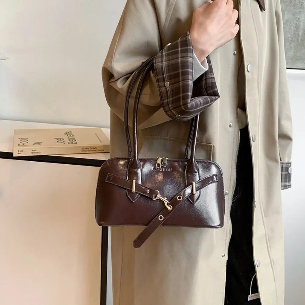 

Fashionable Korean Style Retro Shoulder Bag Solid Color PU Leather Underarm Bag Handbag Large Capacity Crossbody bag Outdoor