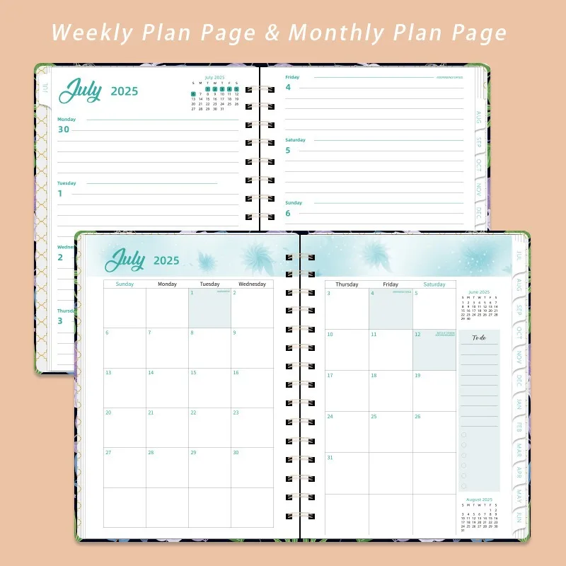 Weekly and Monthly Planner 2025 Planner Academic Planner Twin-Wire Binding 180° Lay-Flat Thick Paper Monthly Tabs Inner