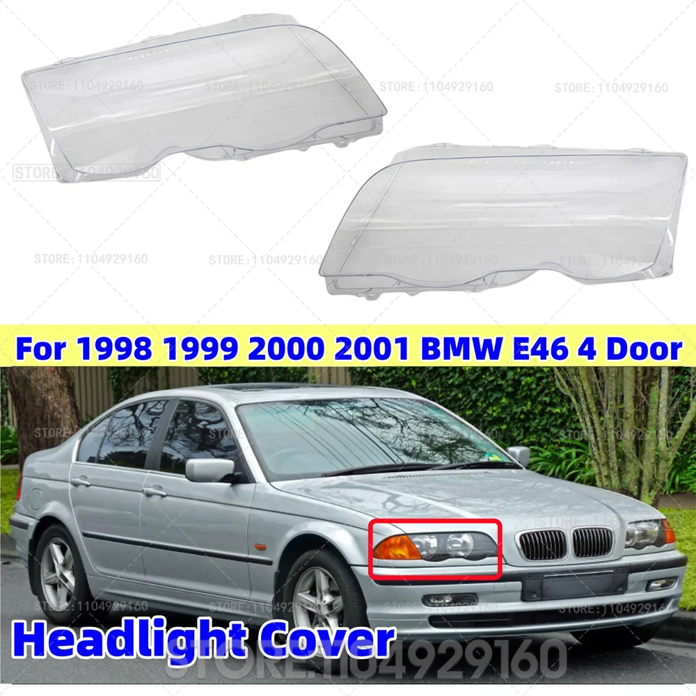 

Pair Car Headlight Cover For BMW E46 4 Door 3-Series 1998 1999 2000 2001 Lampshade Bright Shell Head Lamp Lens Covers