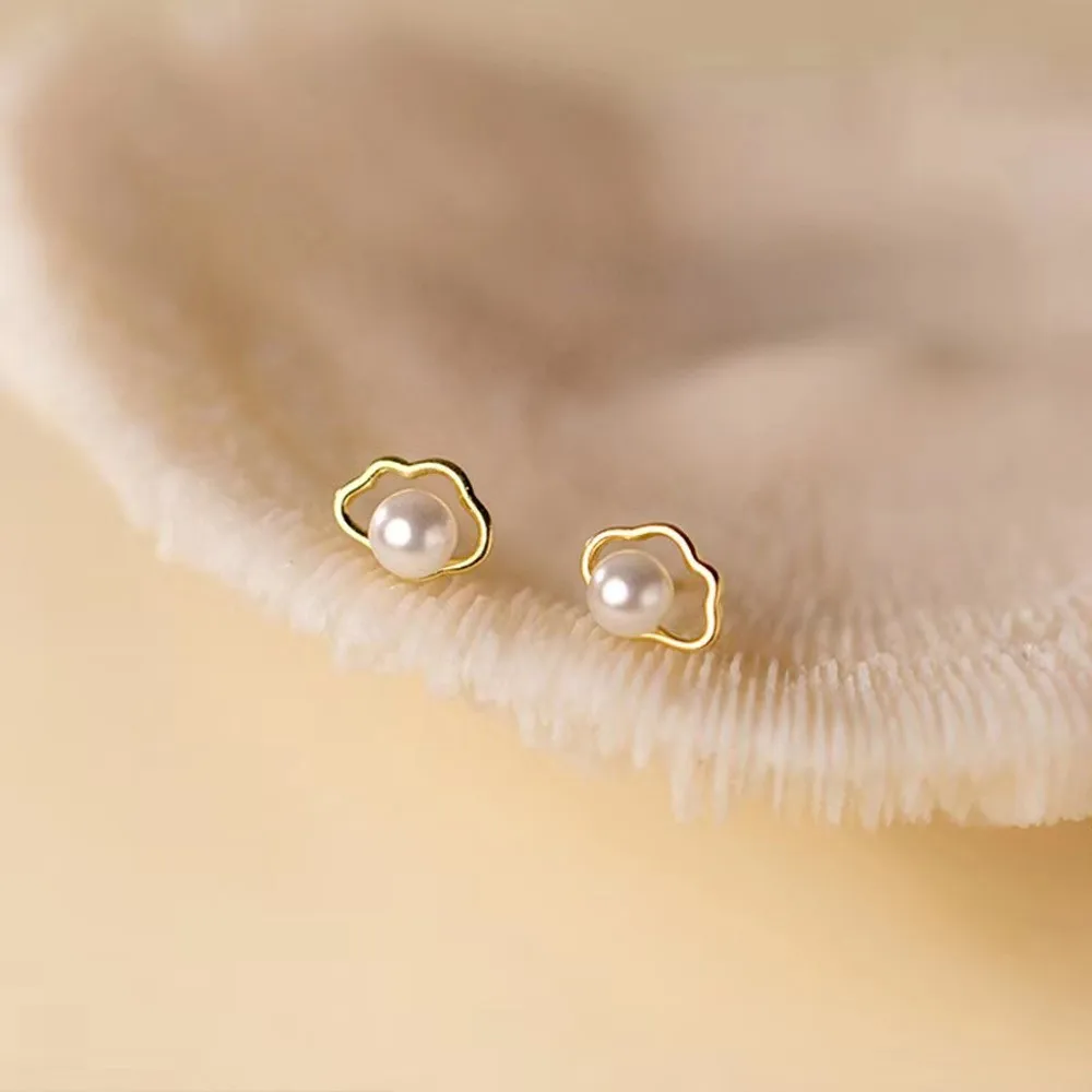 DIY Pearl Accessories S925 Sterling Silver Earrings Empty Gold Silver Earrings Female Fit 5-6mm Beads E084