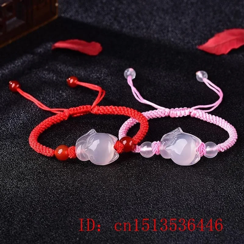 Chinês natural rosa ágata calcedônia jade raposa pulseira elástica jóias mão knotting acessórios diy mulher homem presente amuleto