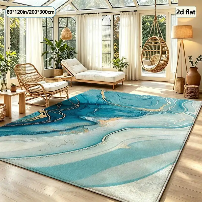 Teal Marble Gold Pattern Carpet Floor Luxury Fluid Art Home Interior Living Room Bedroom Floor Carpet