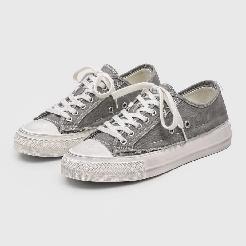 Street Style Men Canvas Board Shoes with Torn Edges Suitable for Students' Daily Commuting Neutral Casual Shoes