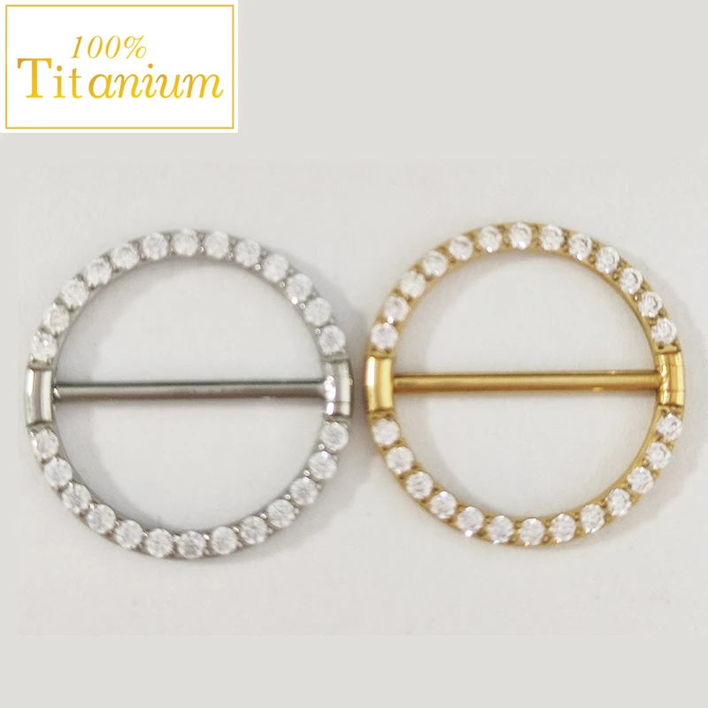 

1Pc ASTM G23 Titanium Round Nipple Ring 14G Circular CZ Clicker Nipple Shield Jewelry Barbell Helix Piercing for Sexy Women Girl