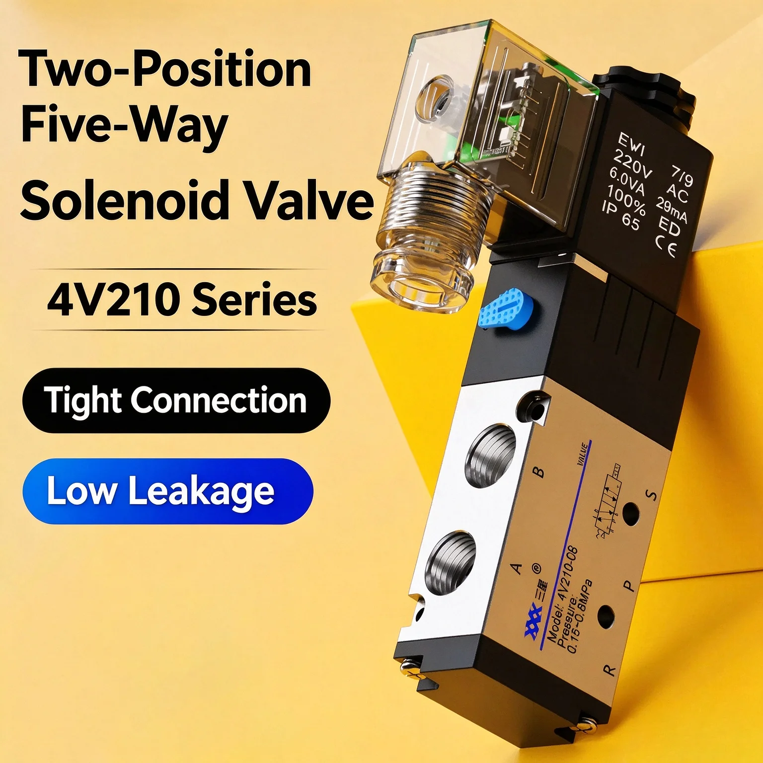 Pneumatic Electric Solenoid Valve 5 Way 2 Position Control Air Gas Magnetic Valve 12V 24V 220V Coil Volt 4mm-12mm Hose Fittings