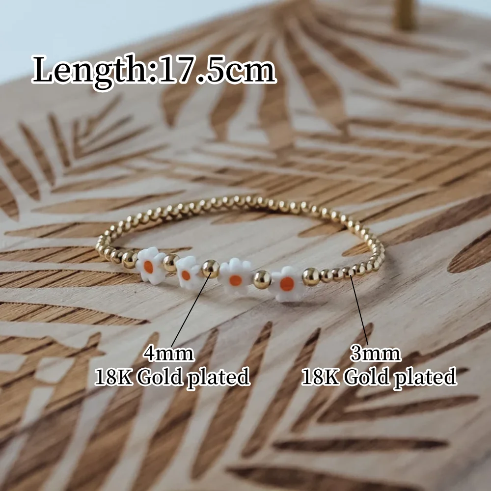 CCGOOD Boho Flower Daisy Bracelets for Women Girl Gift 18 K Gold Plated Beads Strand Bracelet Stretch Pulseras Mujer Jewelry image 3