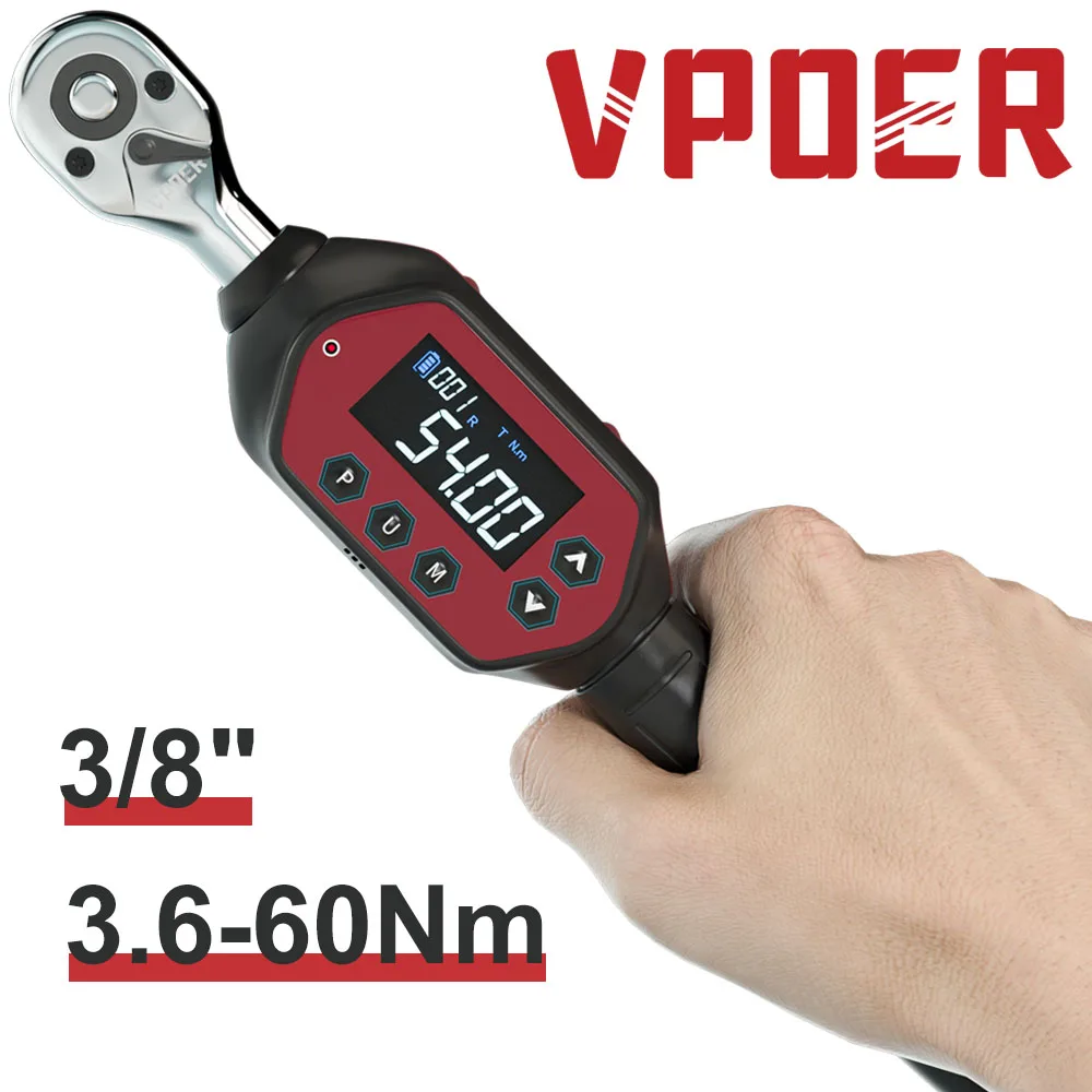 

3/8" Digital Torque Wrench for Bikes - 60Nm 45 ft-lbs Calibrated with Buzzer & LED Easy to Use in Dark