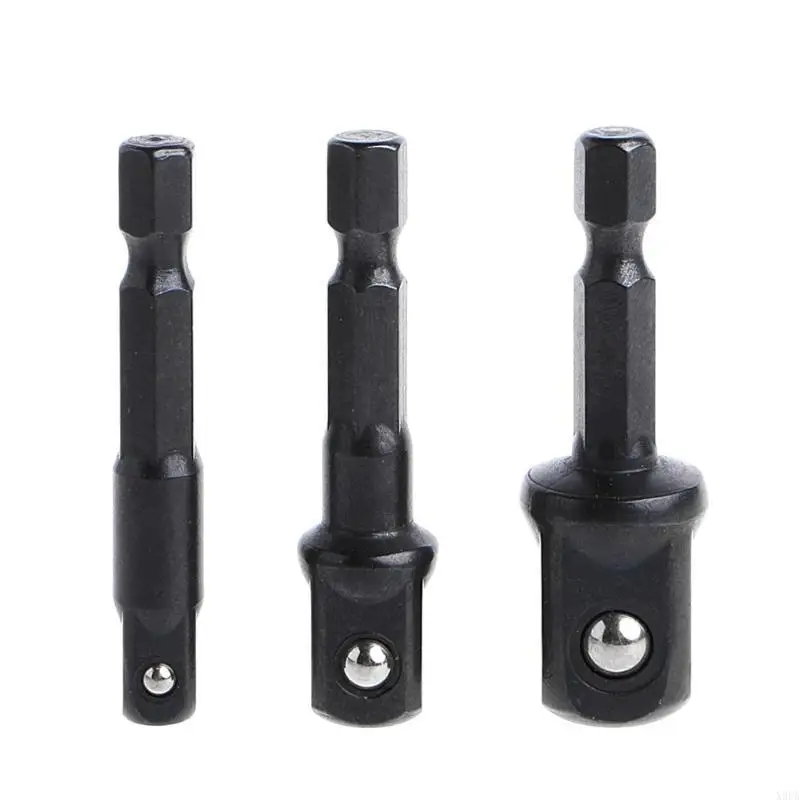 X9FA 3 Pcs Socket Adapter Set Shank to 1/4 3/8 1/2 Inch Impact Driver Drill Bits