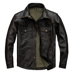 Brown Men's Spring Leather Jacket Casual Style Plus Size 4XL Natural Cowhide Autumn Slim Fit Shirt Genuine Leather Coats