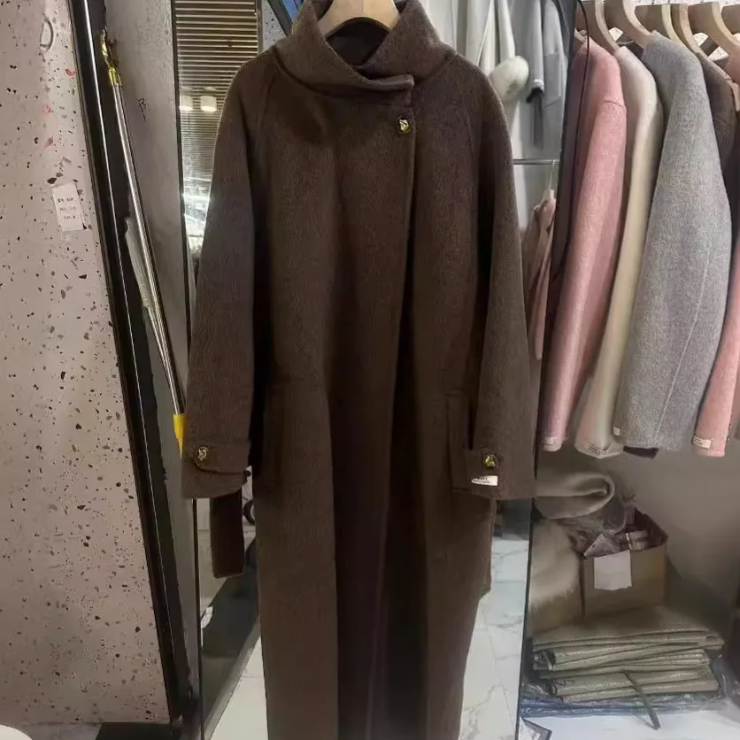 style stand-up collar temperament double-sided cashmere coat for women's autumn and winter 2024 new high-end fashion wool coat