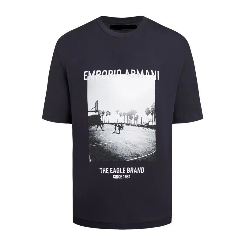 

Summer Men's Fashionable Offset Printed Basketball Court Picture Pure Cotton Short Sleeved T-shirt