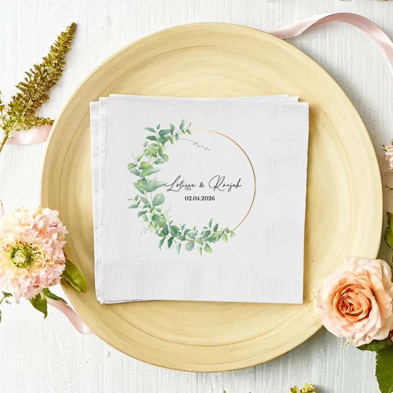 

50/100pcs Personalized Wedding Napkins Disposable Wedding Paper Napkins Custom Cocktail Napkins Wedding White Paper Napkins
