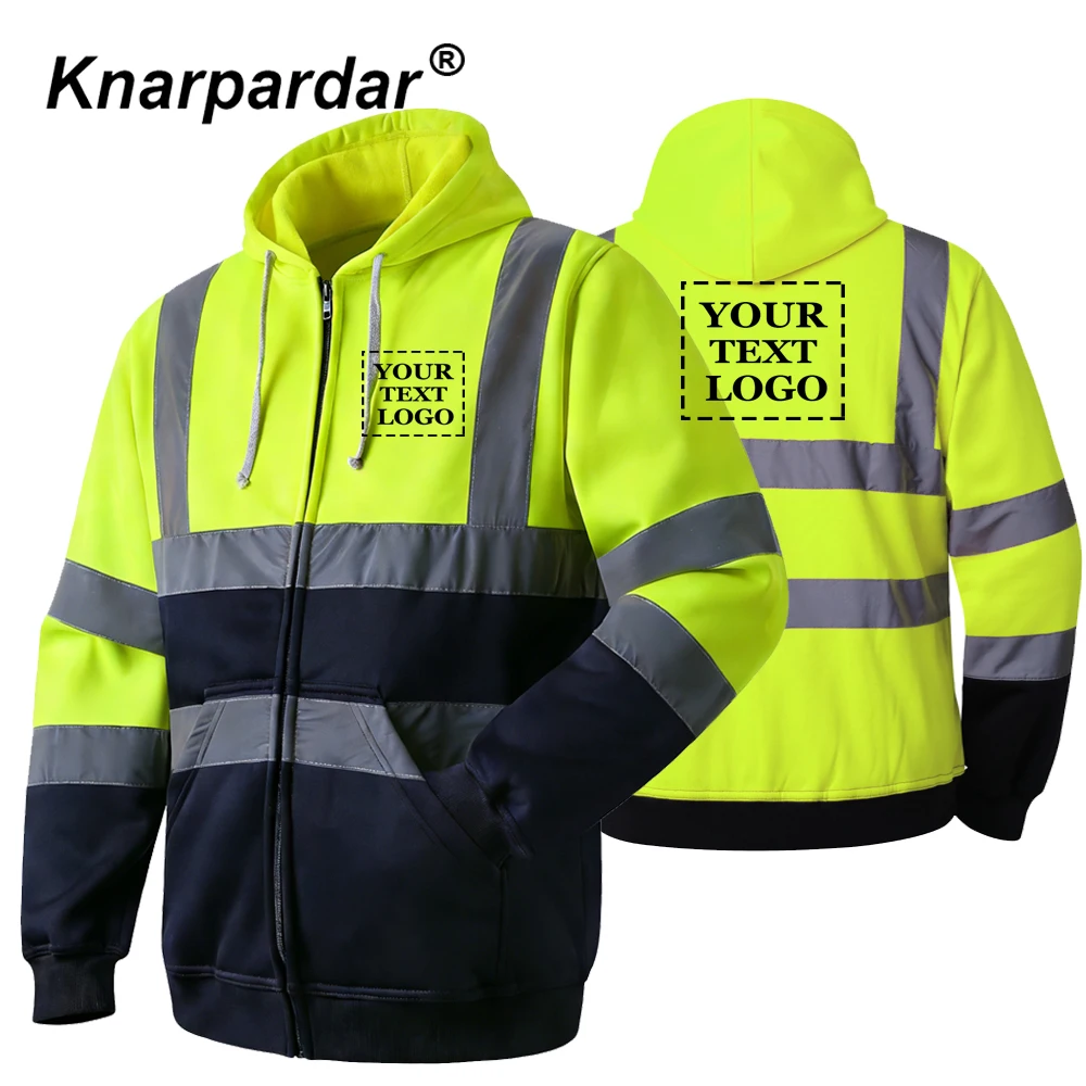 Men's High Visibility Pullover Sweatshirt Hi Vis Fleece jacket With Reflective Tripes Workwear Logo printing