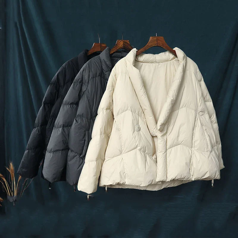 2027 Women Japanese Style Jacket Over Size White Duck Down Coat Loose Warm Autumn Winter Casual Outwear Top Quality