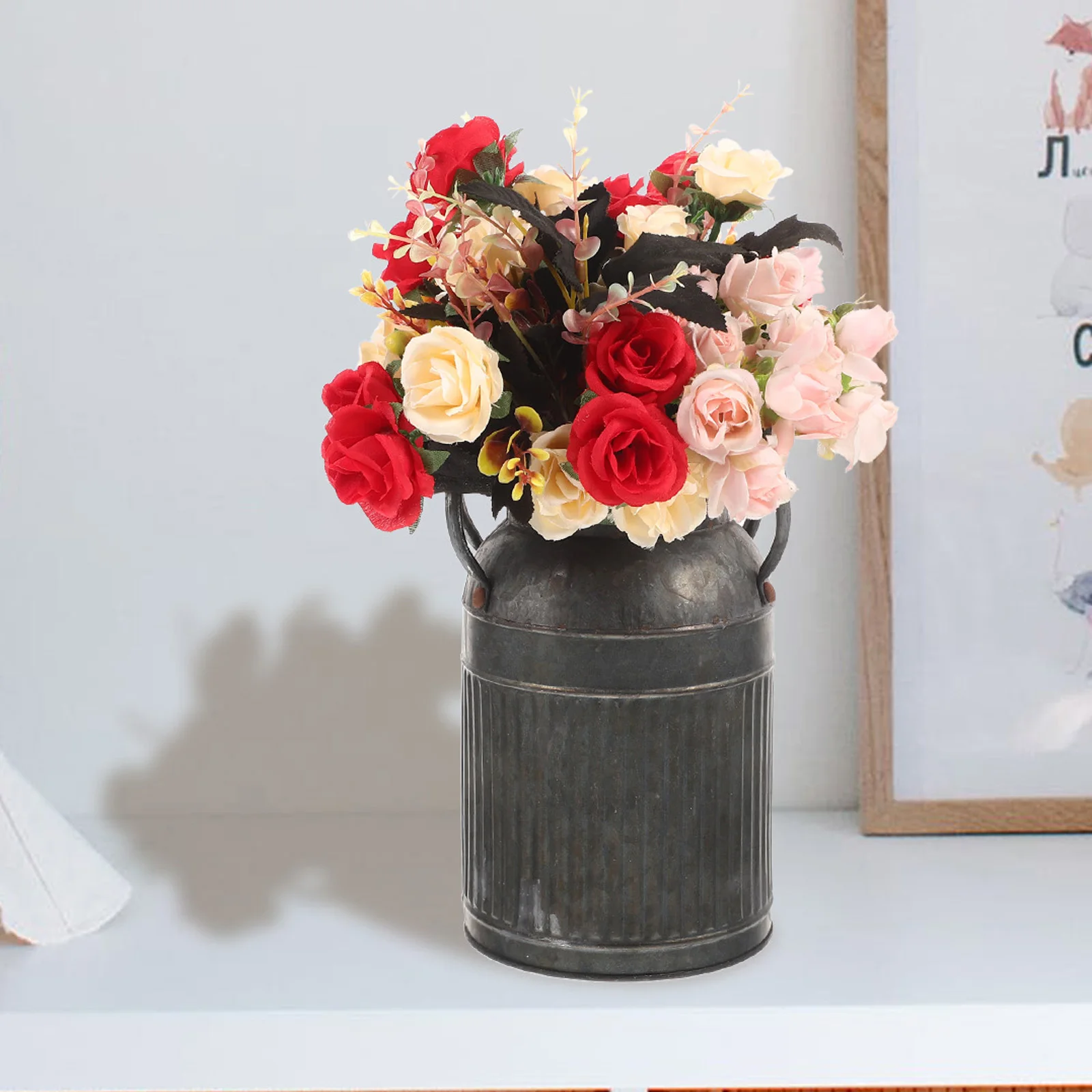 

Metal Flower Pot Vintage Vase Floral Bucket Vases for Flowers Retro Flowerpot Rustic Outdoor Porch Hanging Farmhouse