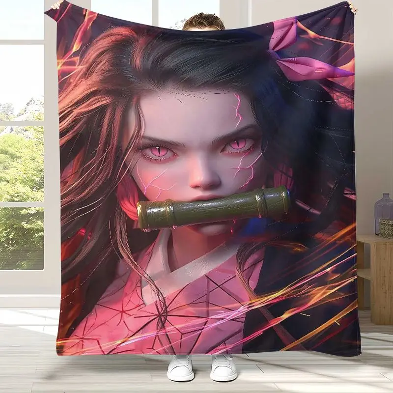 Demon Slayer Kimetsu no Yaiba Tanjiro Nezuko Anime Soft Flannel Throw Blanket,Cozy Warm Blanket for Bed,Sofa,Living Room,Picnic